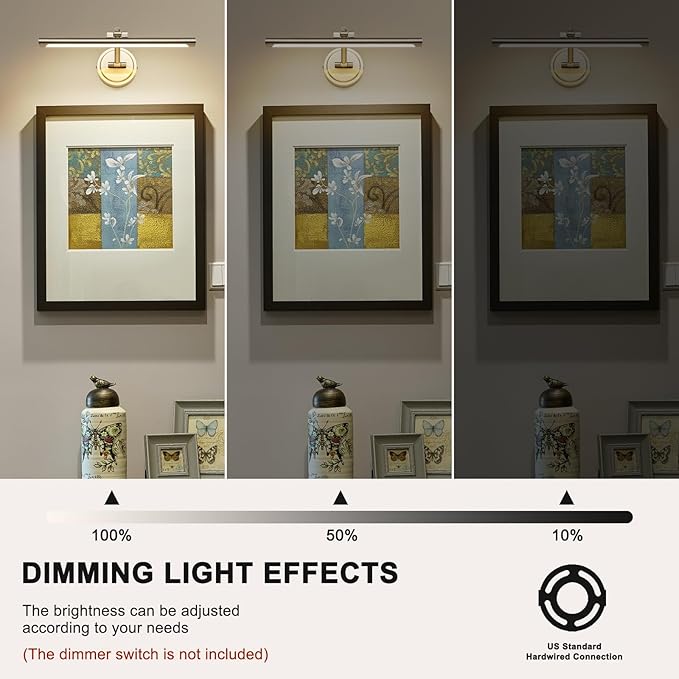 Modern Dimmable Picture Lights for Wall 15.7" Hard-Wired LED Picture Frame Lights for Paintings Gallery Light with Adjustable Swing Arm Display Lights For Artwork, 7W, 2700K, Warm White Antique Bronze