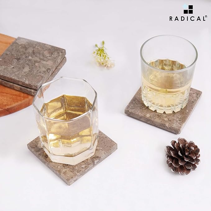 Radicaln Marble Coasters Square 3.5" Inches Oceanic Handmade Bar Style Coaster Set, Ideal Drink Coasters for Modern Home Bars, Absorbent Coaster Set of 6