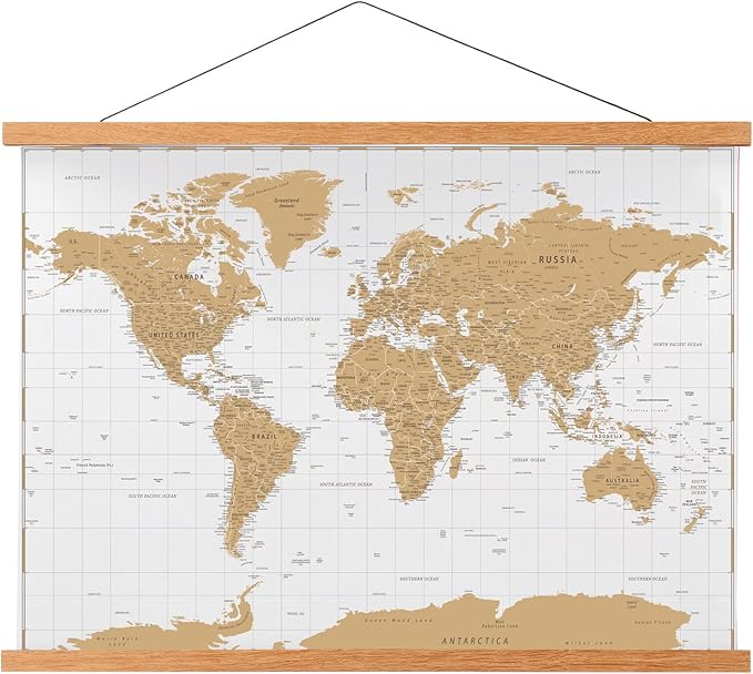 FALAMON Magnetic Poster Hanger Frame, 50x60 50x40 50x32 Teak Wood Magnet Poster Frame for Posters, Prints, Photos, Pictures, Maps, Scrolls, and Canvas Artwork