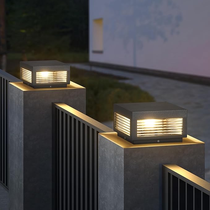 Outdoor Post Lights, 9.84" Hard Wired Column Pillar Light Waterproof Modern Lamp Posts AC100-240V LED Square Lantern for Fence Driveway Patio Garden Backyard