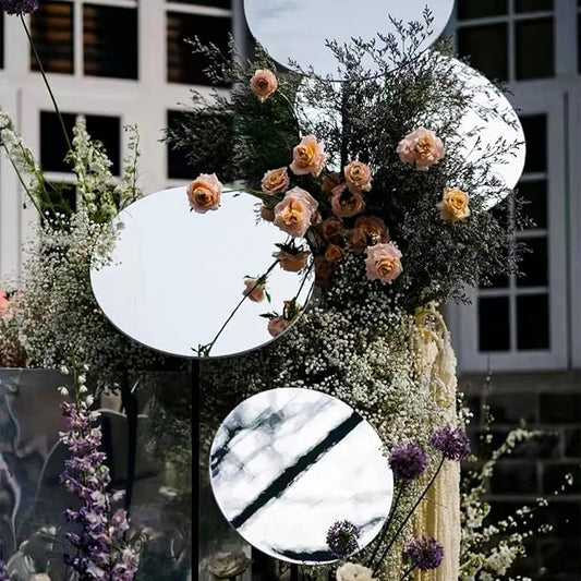 Mwellewm 12 Pcs Mirror Centerpieces for Tables, Acrylic Simulated Glass Round Mirror Tray Decoration Small Circular Plate for Candles Wedding Baby Shower Christmas Party Decor Crafts 7.87 x 7.87''