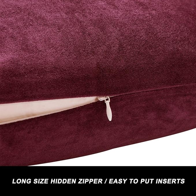 GIGIZAZA Velvet Pillow Covers 20x20: Pack of 2 Throw Pillows Soft Solid Covers - Burgundy Decorative Couch Small Cushion Covers Used for Chrismas Room Decor,Living Room,Bedroom,Sofa