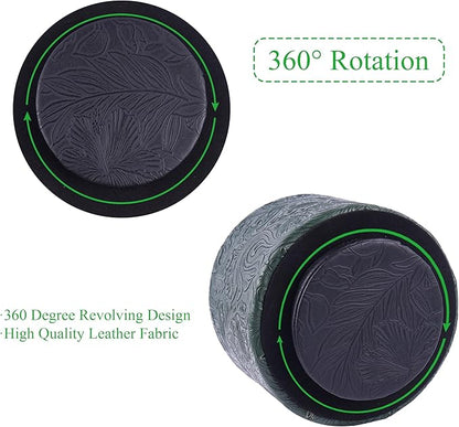 lizimandu Round Leather Art Supply Organizer,Remote Control Holder,360 Degree Spinning,Multi-Functional Pencil Holder,4 Compartments Desktop Stationary Organizer(1-Carved Cooper Green)