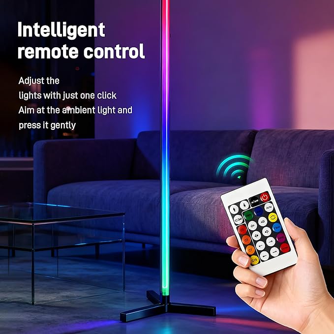RGB LED Floor Lamp Minimalist Style, 16 Million Colors, White / Colored Lights Dimmable, with Remote Control, Music Sync, Modern Farmhouse Decor Led Lights for Bedroom, Living Room, Gaming Room