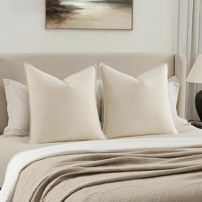 MIULEE Euro Sham Pillow Covers for Bed 24x24, 2 Pack Cream White Thick & Textured Decorative Throw Pillow Covers, Neutral Linen Cushion Cases, Modern Farmhouse Home Decor, No Filling
