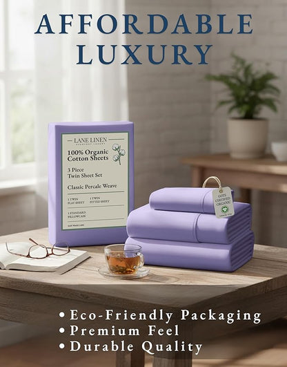 LANE LINEN 100% Organic Cotton Sheets Set Twin Size, Classic Percale Weave, Breathable Naturally Temperature Regulating Cotton Sheet Set, Low Pill Fade Resistant Deep Pocket Twin Sheets-Orchid Petal
