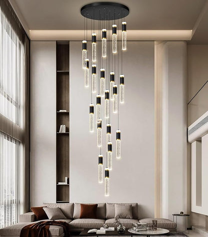 Modern Crystal Chandelier for Staircase Large High Ceiling Chandeliers Spiral Dimmable Hanging Light Fixture Flush Mount Bubble Pendant Lighting for Foyer Entryway Hallway