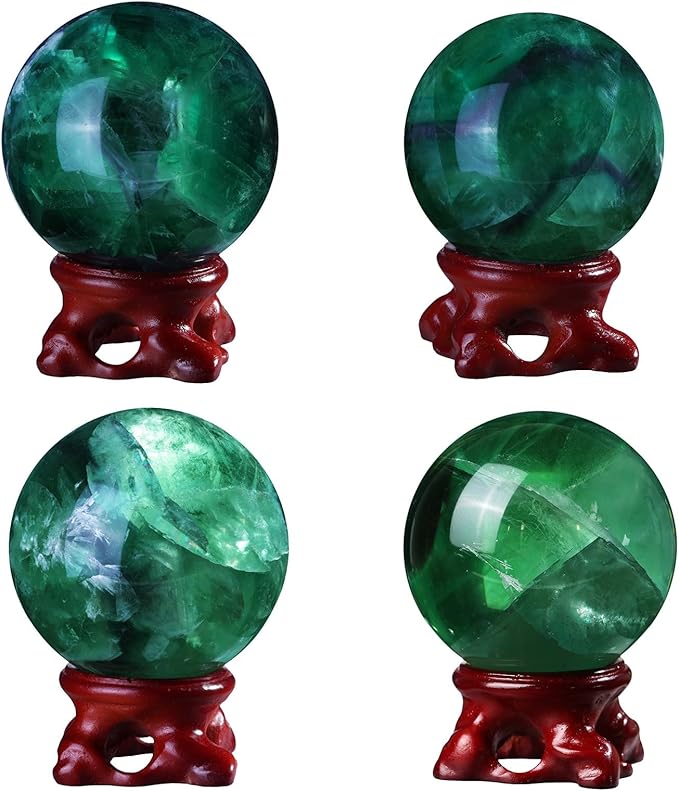 moonsix Natural Fluorite Crystal Sphere with Resin Stand Healing Energy Stone Decorative Ball Sculpture for Home Office Tabletop, 51-60 mm