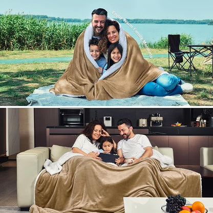 KAWAHOME Sherpa Fleece Throw Blanket for Bed - Extra Warm and Heavy Thick Throw Blankets for Winter, Super Soft 500GSM Plush Blanket, 50"X 60" Camel