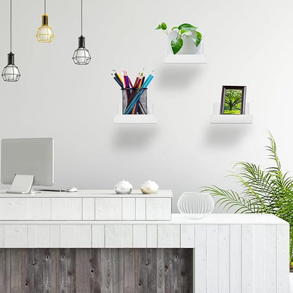 3 Pack Acrylic Small Floating Shelf for Wall Storage,4'' Clear Mini Adhesive Shelf for Living Room,Bathroom,Bedroom (Adhesive&Drilling)