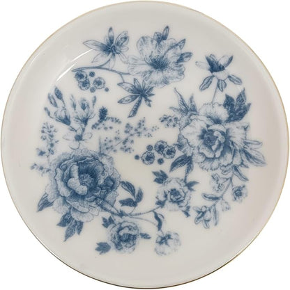 Sweet Water Decor Blue Deft Jewelry Dish Tray - Ceramic Ring Dish for Bridal Shower, Wedding, and Home Decor - Elegant Jewelry Holder & Organizer for Women