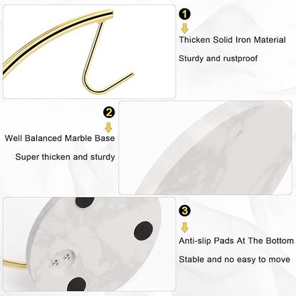 Livabber Banana Holder with Marble Base, Metal Banana Hanger Modern Tree Stand with Hook, Stylish Banana Keeper Fresh Fruit Storage Organizer Freestanding for Kitchen Countertop (Gold, Single Hook)