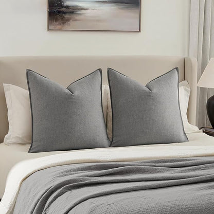 MIULEE Euro Sham Pillow Covers for Bed 24x24, 2 Pack Grey Thick & Textured Decorative Throw Pillow Covers, Neutral Linen Cushion Cases, Modern Farmhouse Home Decor, No Filling