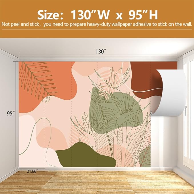 Tropical Wallpaper Abstract Botanical Leaf Wall Mural for Living Room Bedroom（Not Peel and Stick）