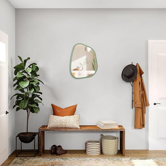 Asymmetrical Mirror for Wall Irregular Wood Frame Modern Unique Wall Mirror Decorative Vanity Bathroom Living Room Bedroom Entryway Hallway Artistic Mirror 14"x10"