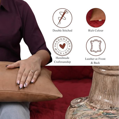 100% Lambskin Leather Pillow Cover - Sofa Cushion Case - Decorative Throw Covers for Living Room & Bedroom, 20X28 Inch - Antique Brown Plain Pack of 1