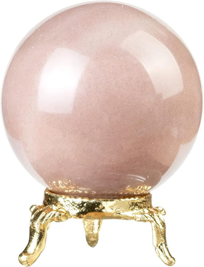 Crocon 45mm Pink Agate Stone sphere Ball with Metal Stand 1400+ Carats Gemstone Ball Healing Sphere Sculpture Figurine for Fengshui Divination Home Decoration Photography Crystal Sphere