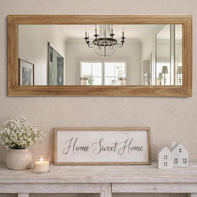 LOSOUR Full Length Mirror, 53"x22" Farmhouse Rectangular Wood Floor Length Leaning Mirror, Rustic Wall Decor for Bedroom, Living Room, Hallway, Entrayway, Bathroom (1, Brown, 53"x22")