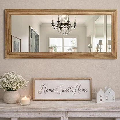 LOSOUR Full Length Mirror, 53"x22" Farmhouse Rectangular Wood Floor Length Leaning Mirror, Rustic Wall Decor for Bedroom, Living Room, Hallway, Entrayway, Bathroom (1, Brown, 53"x22")