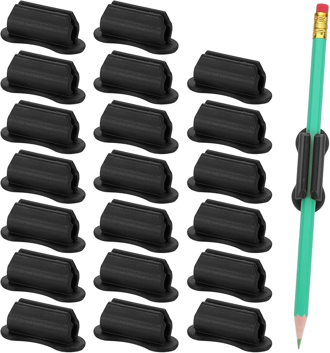 PATIKIL 20 Pcs Adhesive Pencil Holders for Desk, Universal Pencil Clip Silicone Pen Holder Office Desk Pen Organizer for Wall Clipboard Teacher Supplies, Black