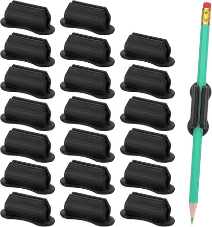 PATIKIL 20 Pcs Adhesive Pencil Holders for Desk, Universal Pencil Clip Silicone Pen Holder Office Desk Pen Organizer for Wall Clipboard Teacher Supplies, Black
