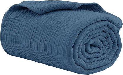 100% Cotton Muslin King Blanket (108" x 90") – A Luxuriously Soft, 4-Layer Lightweight and Breathable Gauze Blanket, Perfect for Year-Round use on beds, couches (Pacific Blue, King)