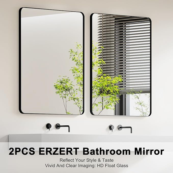 Bathroom Mirrors for Over Sink,2Pcs 24x36Inch Vanity Mirrors for Wall,Black Metal Frame Rectangle Mirrors for Bathroom,Farmhouse,Restroom,Hangs Horizontally or Vertically