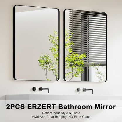 Bathroom Mirrors for Over Sink,2Pcs 24x36Inch Vanity Mirrors for Wall,Black Metal Frame Rectangle Mirrors for Bathroom,Farmhouse,Restroom,Hangs Horizontally or Vertically