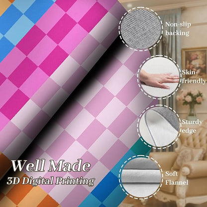 Multicolored Checkerboard Grid Runner for Entryway, 4x10ft, Boho Colorful Checkered Pattern Kids Playing Mat, Cozy Soft Absorbent Reduce Noise Rugs, Durable Washable Carpet for Family