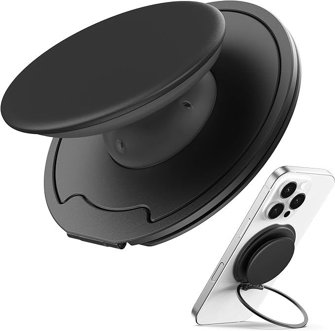 Sinjimoru for MagSafe Phone Grip — 3000G Magnetic Hold, Soft Silicone Comfort, Metal Plate Included, iPhone 17/16/15/14/13, M-Tap Tok Ring Stand Black
