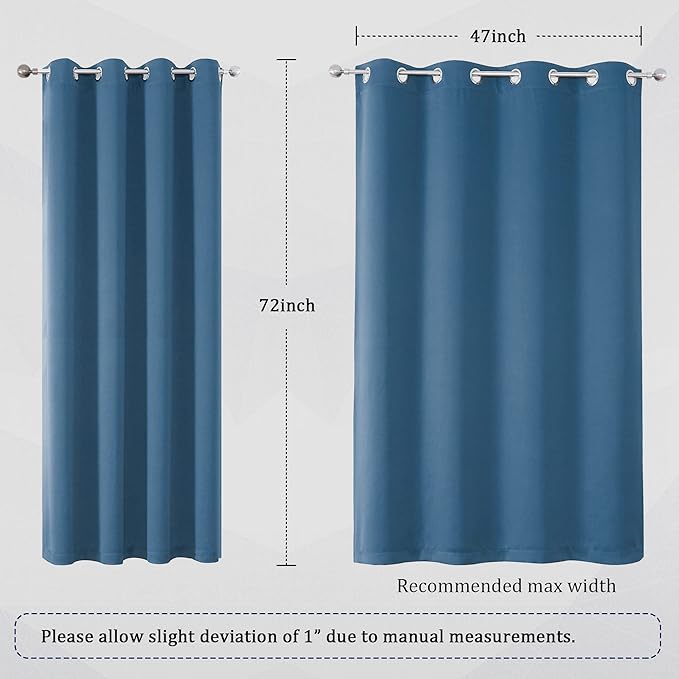 DUALIFE Midnight Grommet Room Darkening Curtains 52 x 72 Inches, 2 Panels
