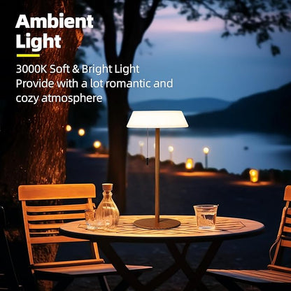 Solar LED Outdoor Table Lamp Waterproof, 3 Level Dimmable Desk Night Light, Portable Cordless USB Rechargeable, for Home/Deck/Patio/Garden (Wood Grain)