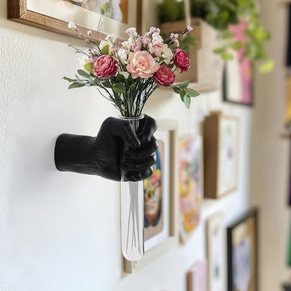 2 Pieces Wall Sculptures, Hands Vase Home Decor, Wall Mount Art Sculpture, Unique Wall Art Statue, Funky Flower Vase Decorations, Modern Eclectic Hanging Decor,Hands Statue (Black)