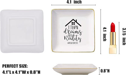 Topthink Realtor Gift - Real Estate Agent Closing Gift for Valentines Day, Birthday, Christmas - Best Broker I Turn Dreams Into Reality Ceramic Jewelry Holder Ring Dish Trinket Tray