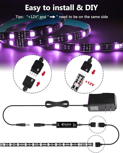 HitLights LED Strip Lights, 4 Pre-Cut Waterproof RGB Small LED Light Strip Kit Dimmable Color Changing SMD 5050 LED Tape Light with RF Remote, UL-Listed Power Supply and Connectors for TV Bedroom Home
