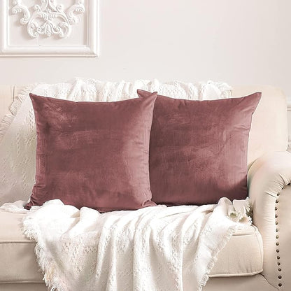 FY FIBER HOUSE Pack of 2 Velvet Throw Pillow Covers Decorative Pillowcase Soft Solid Cushion Cover, 16 x 16 Inch, Canyon Rose
