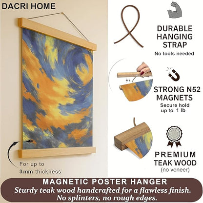 DACRI HOME Magnetic Poster Hanger Frame, Sturdy Magnetic Poster Frame with Teak Wood, Strong Magnets for Hanging Prints, Maps, Pictures, Scroll Wall Art, 22x34 22x28 (22 Inch, Teak)