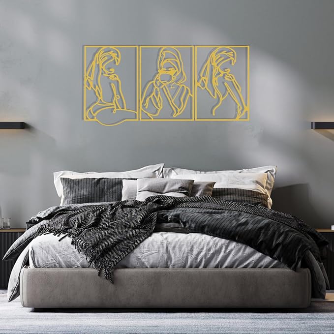 AGIOTA 3 Pcs Gold Wall Decor Metal Line Art for Living Room Wall Decor Above Bed Minimalist Decoration