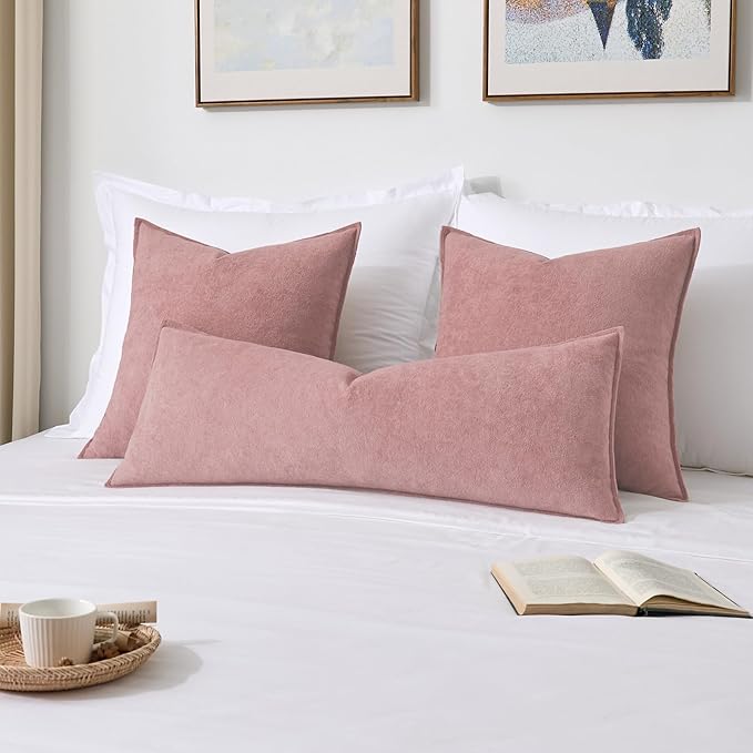 Kevin Textile 14x36 Inch Long Lumbar Cover 1 Pack Valentines Day Soft Boucle Textured Decorative Waterproof Rectangle Cushion Elegant Accent Pillows for Couch Sofa Chair Bed Home Plush Pink