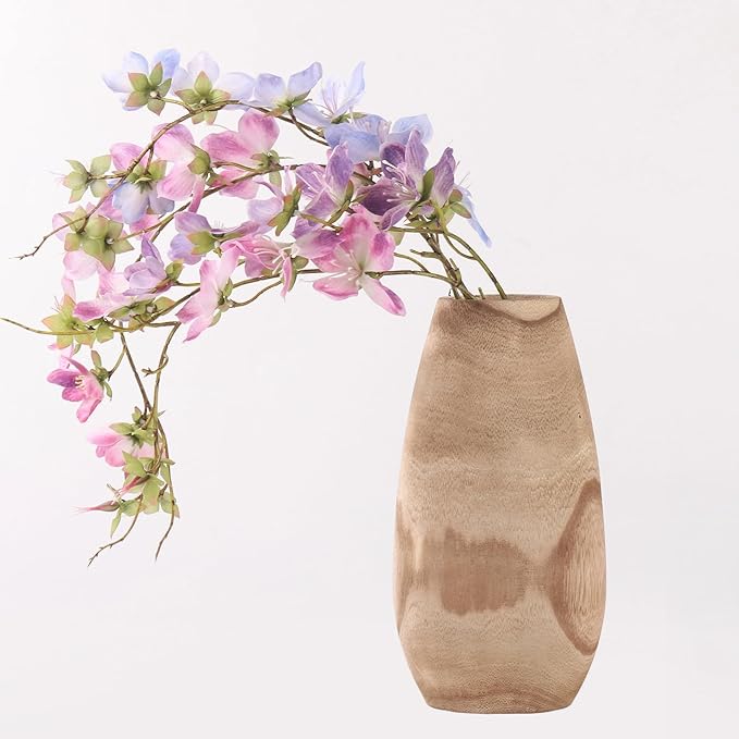Handmade Eco-Friendly Wooden Vase Set - Natural Solid Paulownia Wood Vases for Home Decor, DIY Hand-Painted Design, Unbreakable Decorative Gift Set (7”, 10”, 12”) (Light Conical Vase 5.7×10.6in)