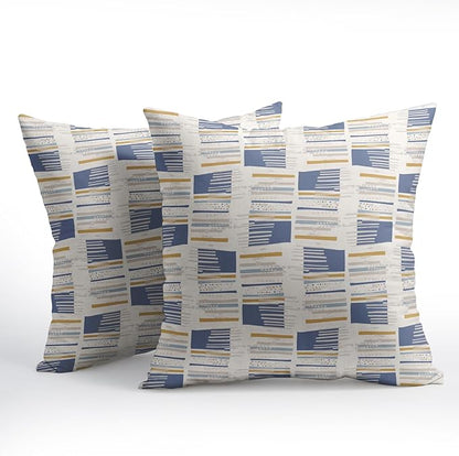Blue Yellow Striped Pillow Covers 24x24 Set of 2 Beige Print Pattern Neutral Decorative Outdoor Boho Pillowcases with Zipper Rustic Farmhouse Decorations Throw Cushion Cover Decor for Couch Sofa Bed