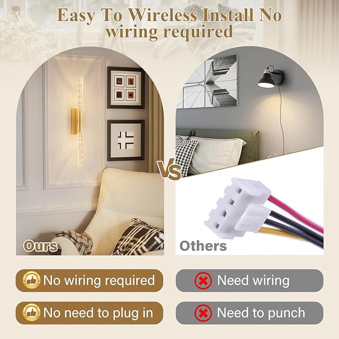 camuucci Battery Operated Gold Wall Sconces Set of 2 Rechargeable Battery Powered Wall Light with 20000mAh Not Hardwired Dimmable Wall Lamp Fixtures for Bedroom Living Room 25.6 Inches