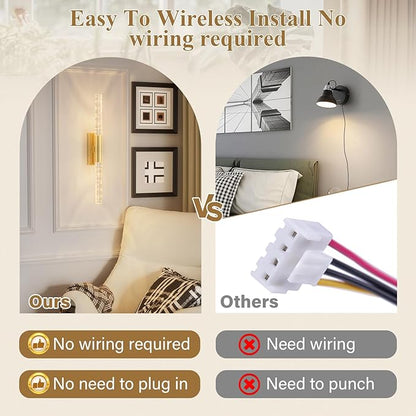 camuucci Battery Operated Gold Wall Sconces Set of 2 Rechargeable Battery Powered Wall Light with 20000mAh Not Hardwired Dimmable Wall Lamp Fixtures for Bedroom Living Room 25.6 Inches