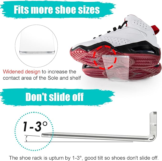 SIPRDE Floating Shoe Display Shelves for Wall Mount Set of 6 - Clear Acrylic Floating Shelves for Showcase Sneaker Collection or Shoes Box