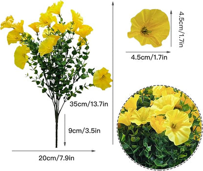 Artificial Silk Flowers for Outdoor Decoration,12 Bundles Faux Flowers Colorful Morning Glory with Eucalyptus Fake Plants Greenery UV Resistant for Outside Front Door Planter Porch Patio Yard