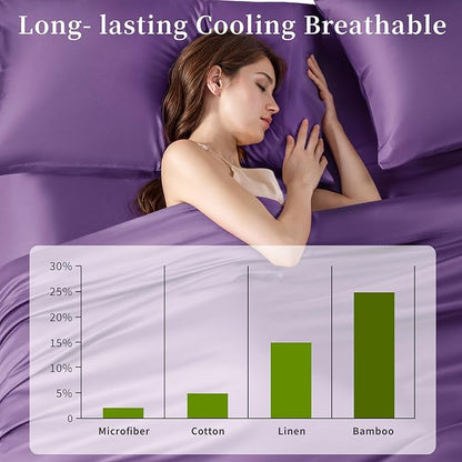 Shilucheng 100% Viscose Derived from Bamboo_ Sheets King Size 4pcs - Ultra Cooling & Silky Soft Bed Sheets, 16" Deep Pocket, Perfect for Hot Sleepers, Hotel Bedding Sheets (Purple)