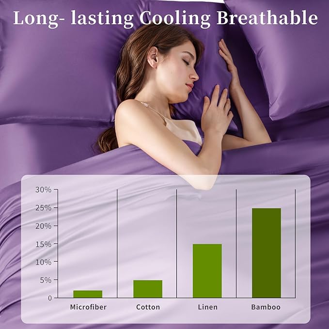 Shilucheng 100% Viscose Derived from Bamboo Queen Size 4pcs Ultra Cooling & Silky Soft Bed Sheets, 16" Deep Pocket, Perfect for Hot Sleepers, Hotel Bedding Sheets (Purple)