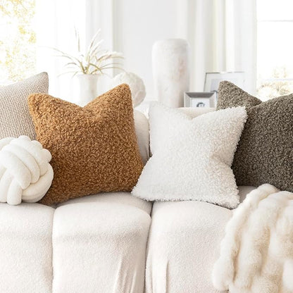 Foindtower 2 Pieces 22x22 Inch Sage Green, Faux Fur Throw Pillow Cover Accent Sherpa Pillow Fuzzy Soft Pillowcases Sheepskin Decorative Fleece Cushion Case for Bed Couch Living Room