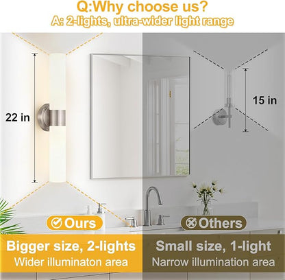 Wall Sconces Set of Two, Modern Bathroom Sconces Wall Lighting with Milky White Glass, Brushed Nickel Sconces Wall Decor Set of 2 for Bathroom Mirror Bedroom Living Room Hallway