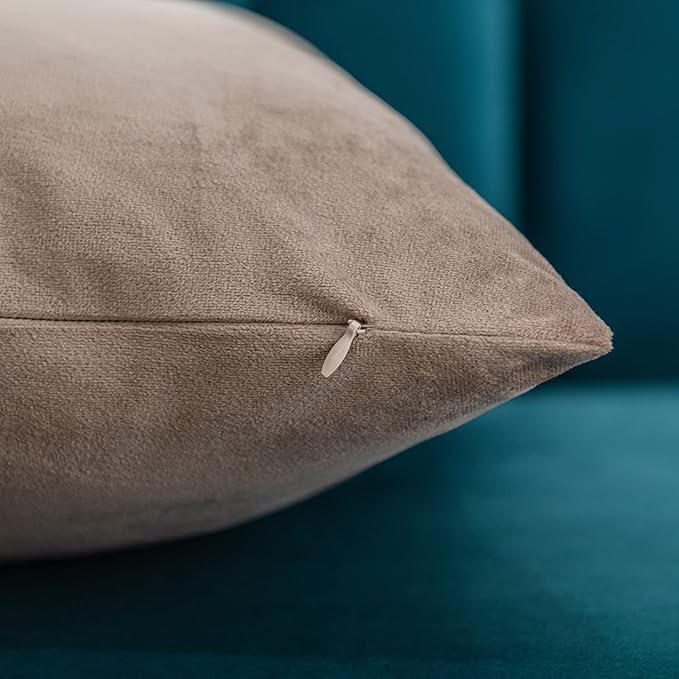 Decorative Pillow Covers 24x24 Taupe: 2 Pack Cozy Soft Velvet Square Throw Pillow Cases for Farmhouse Home Decor